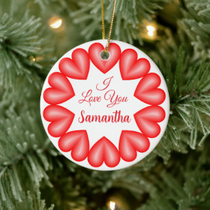 I love you 3d hearts circle frame ceramic ornament