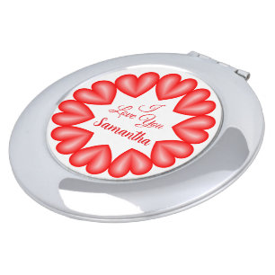 I love you 3d hearts circle frame compact mirror