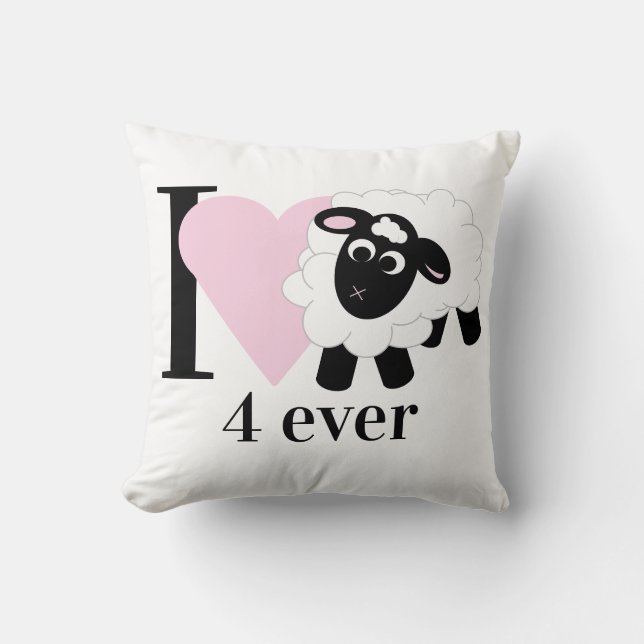 I love You 4 Ever Cute Cartoon Sheep Throw Pillow (Front)
