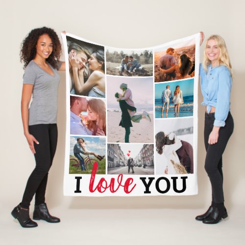 I Love You 9 Photo Collage Fleece Blanket