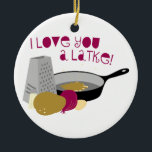 I Love You A Latke! Ceramic Ornament<br><div class="desc">Holidays Around the World: Celebrate Hanukkah with this delicious and crispy recipe designed by Embroidery patterns!</div>