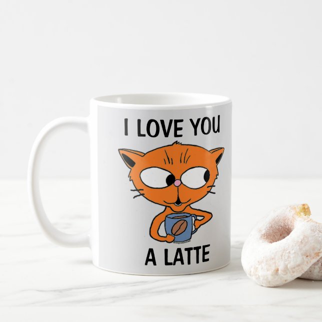 I LOVE YOU A LATTE Coffee Pun Humorous Coffee Mug (With Donut)