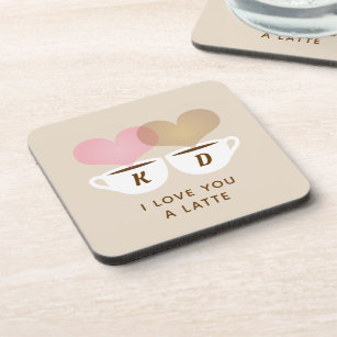 I Love You A Latte Custom Monogram Initials Coffee Beverage Coaster