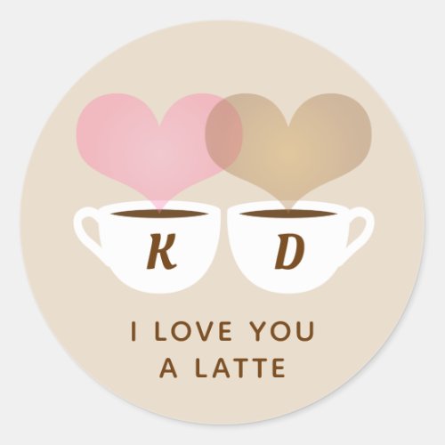 I Love You A Latte Custom Monogram Initials Coffee Classic Round Sticker