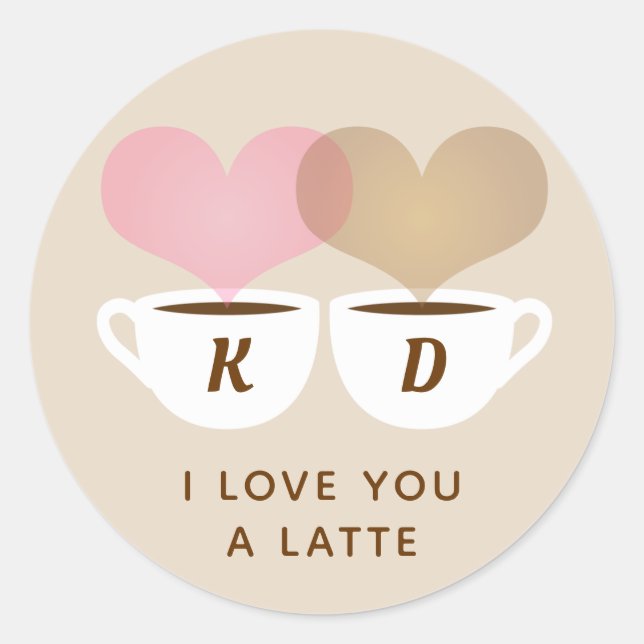 I Love You A Latte Custom Monogram Initials Coffee Classic Round Sticker (Front)