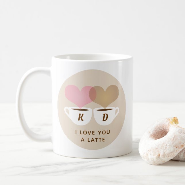 I Love You A Latte Custom Monogram Initials Coffee Mug (With Donut)
