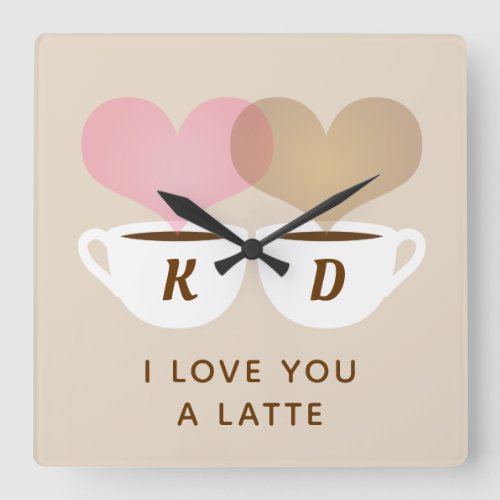 I Love You A Latte Custom Monogram Initials Coffee Square Wall Clock
