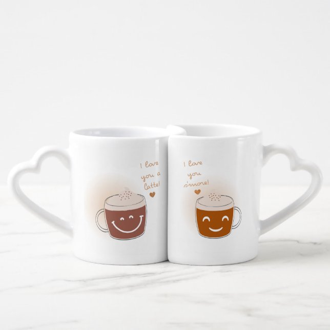 I Love You a Latte Funny Quote Couple Mug Set (Front Nesting)