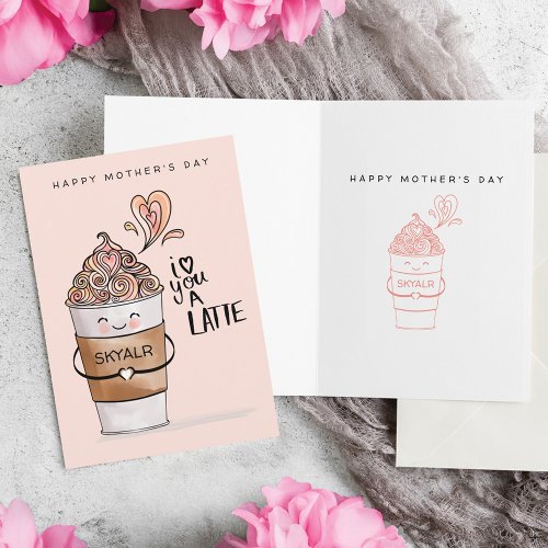 I Love You A Latte Kawaii Coffee Cup Mothers Day Card