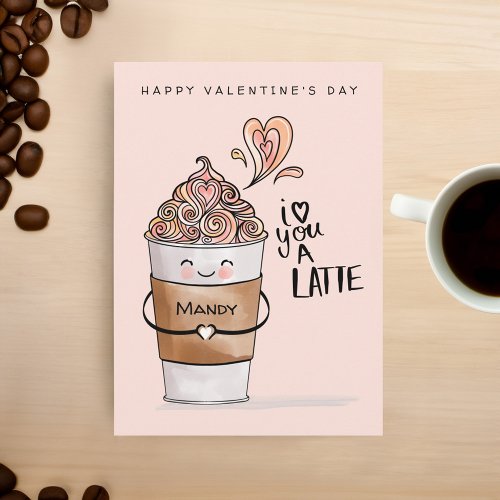 I Love You A Latte Kawaii Coffee Cup Valentines Card