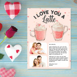 I Love You a Latte Personalized Valentine's Day Holiday Card<br><div class="desc">Introducing our "I Love You a Latte" Personalized Valentine's Day Card – a delightful blend of sweetness and affection designed to warm hearts and create lasting memories. This charming Valentine's Day card features two irresistibly cute pink latte coffees, adorned with fluffy whipped cream, set against a lovely light pink backdrop...</div>