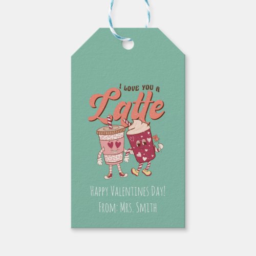 I love you a latte retro groovy Valentines Gift Tags