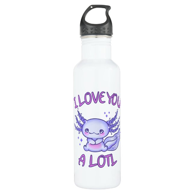I love you a lotl Axolotl in love Stainless Steel Water Bottle (Front)