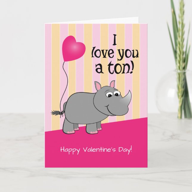 I Love You A Ton! Rhino Valentine's Day Holiday Card (Front)