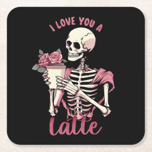 I love you a valentines day skeleton square paper coaster