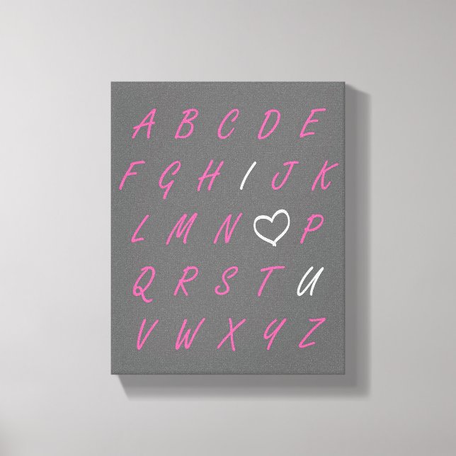 I Love You ABC's Gray Pink & White Canvas Wall Art (Front)