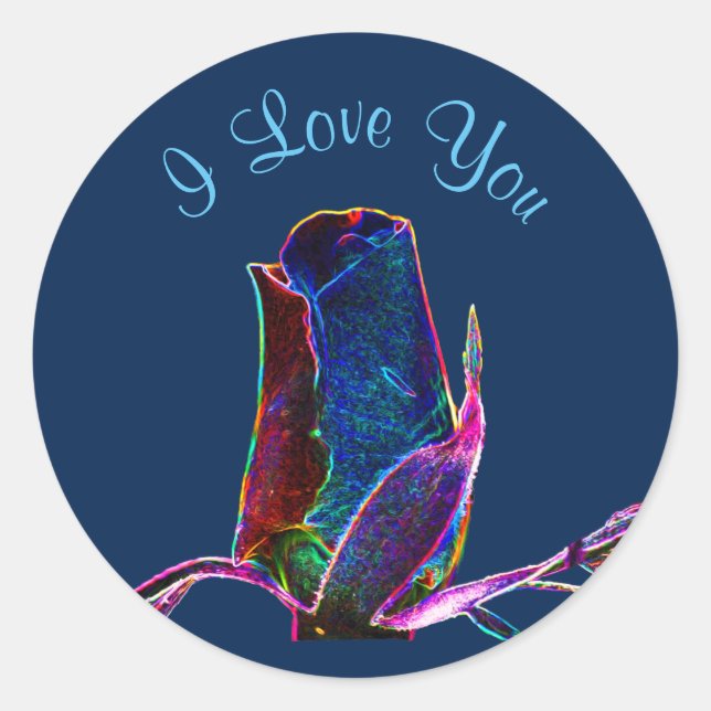 I Love You Abstract Rosebud Flower Art Classic Round Sticker (Front)