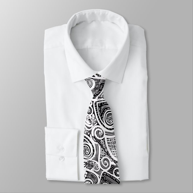 I Love You Abstract Scratch Art Design Neck Tie (Tied)