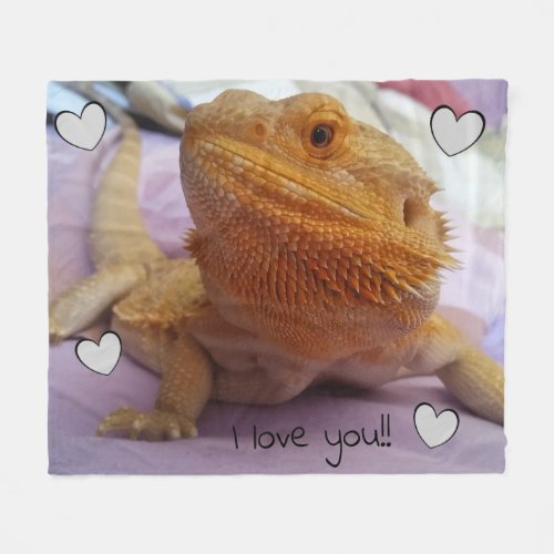 I love you Adorable Bearded Dragon Photo Print Fleece Blanket