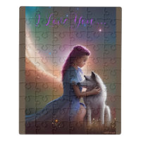 I Love You ... AI Fantasy Art Print Wolfcub & Girl Jigsaw Puzzle