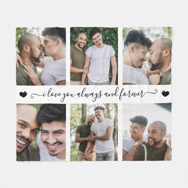 I Love You Always & Forever Modern 6 Photo Collage Fleece Blanket (Front (Horizontal))