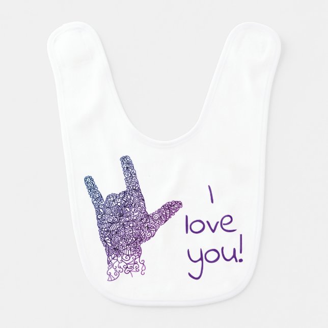 "I Love You" American Sign Language Baby Bib (Front)