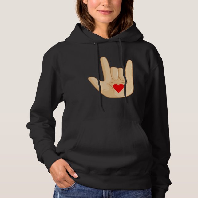 I Love You American Sign Language Hand Gesture Hoodie (Front)