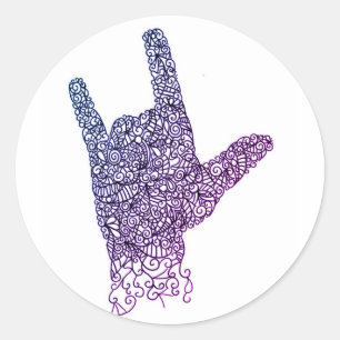 "I Love You" American Sign Language Round Stickers