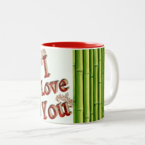 I Love You and Green Bamboo Art Print Two_Tone Coffee Mug
