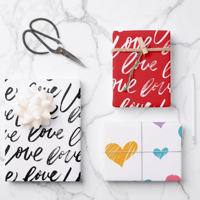 I Love You and Heart Wrapping Paper Sheets (Front)