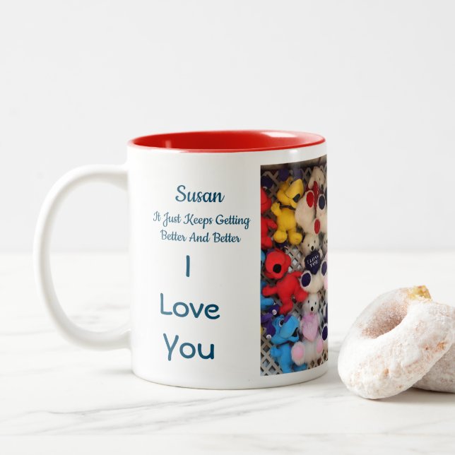 I Love You Anniversary Personalized Two-Tone Coffee Mug (With Donut)