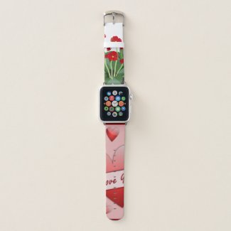 "I Love You" Apple Watch Band with Red and Pink