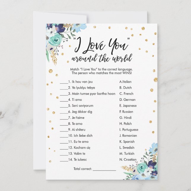 I Love You Around The World Bridal Shower Game Invitation (Front)
