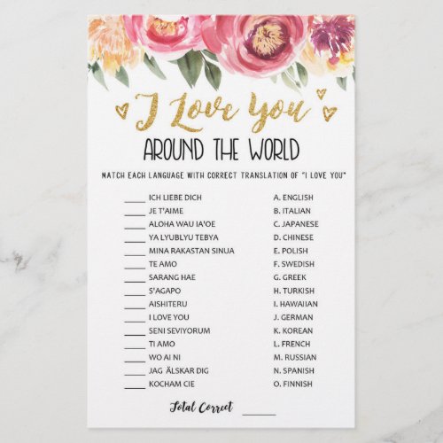 I love you around the world game with Answers