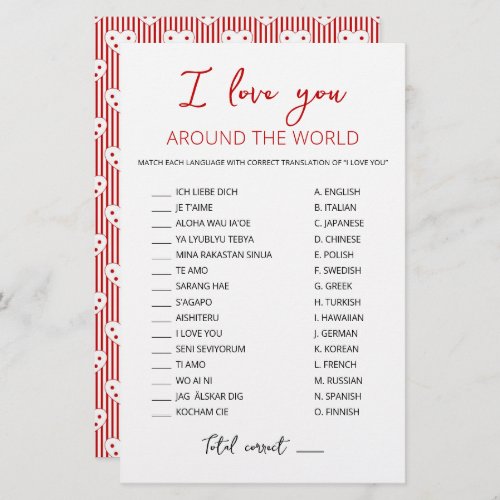 I love you around the world game with Answers