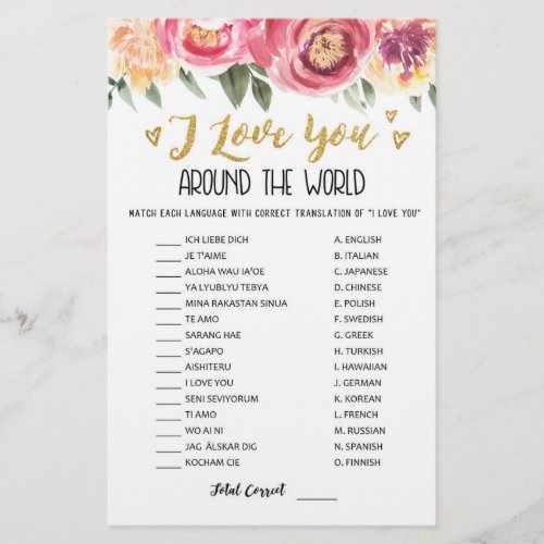 I love you around the world game with Answers