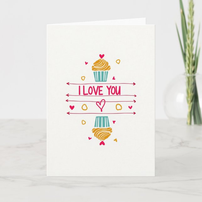 I Love You Arrows Cupcakes Card (Front)