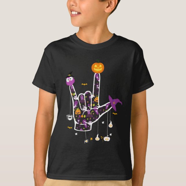 I Love You ASL Halloween Sign Language Halloween G T-Shirt (Front)