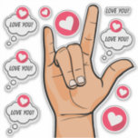 I Love You ASL Hand Sign And Heart Sticker