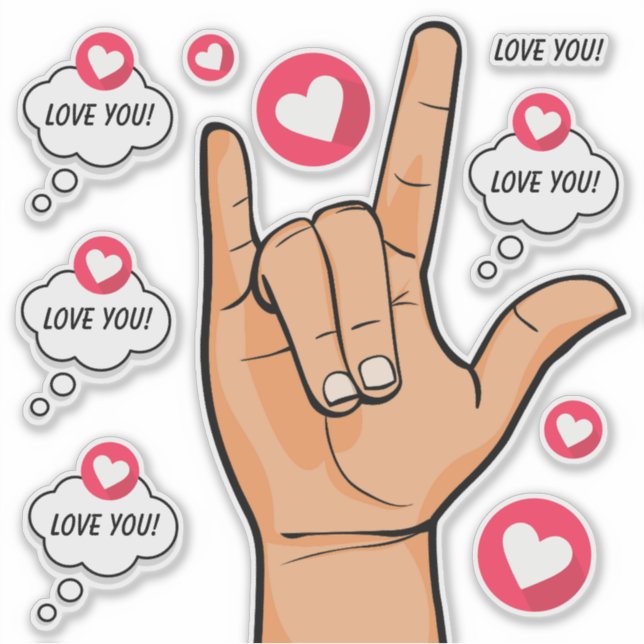 I Love You ASL Hand Sign And Heart Sticker (Front)
