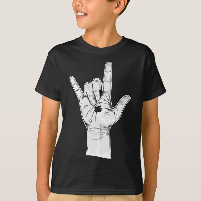I Love You ASL Hand Sign - Hand Drawn Novelty Jesu T-Shirt (Front)