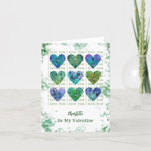 I Love You Be my Valentine Watercolor Hearts  Holiday Card