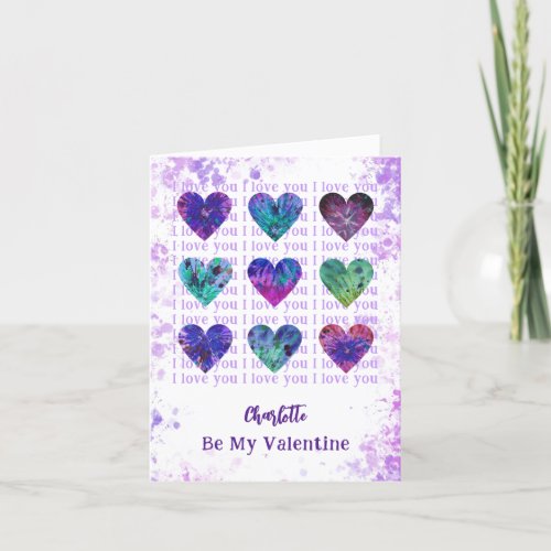 I Love You Be my Valentine Watercolor Hearts Holiday Card