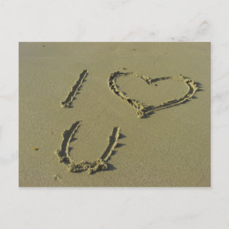 I love you - beach sand writing postcard