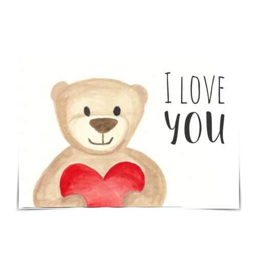 I Love You Bear Hug Adoption Watercolour Card
