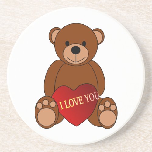I Love You Bear Sandstone Coaster