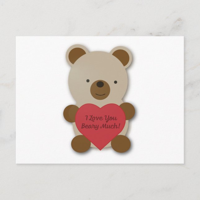 I Love You Beary Much Cute Teddy Bear Holiday Postcard (Front)