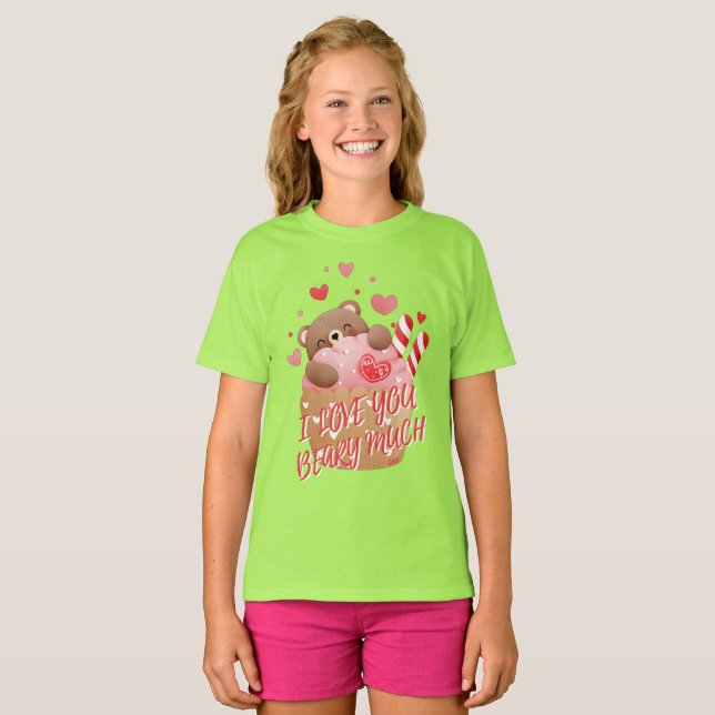 I LOVE YOU BEARY MUCH funny valentine's day        T-Shirt (Front Full)