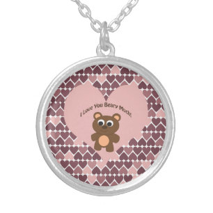 I love you Beary Much! Heart Background Silver Plated Necklace