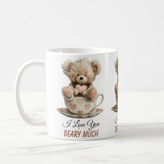 I Love You Beary Much In Cup Postcard (Left)